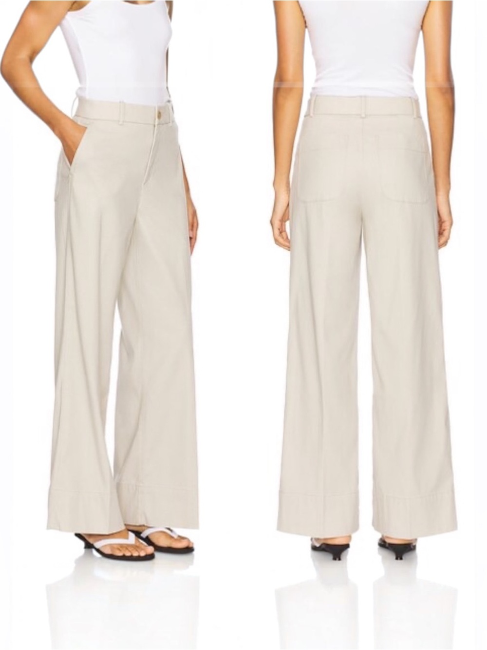 SPANX Stretch Twill Wide Leg 2.0 Pants Bone Beige High Rise Women’s Large NWT